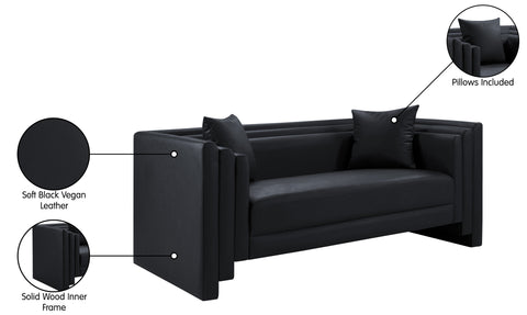 Selene 67" Black Vegan Leather Upholstered Loveseat, 1 Piece