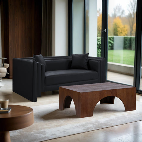 Selene 67" Black Vegan Leather Upholstered Loveseat, 1 Piece