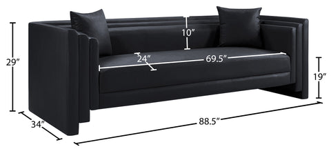 Selene 88.5" Black Vegan Leather Upholstered Sofa, 1 Piece