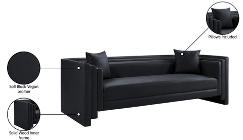 Selene 88.5" Black Vegan Leather Upholstered Sofa, 1 Piece