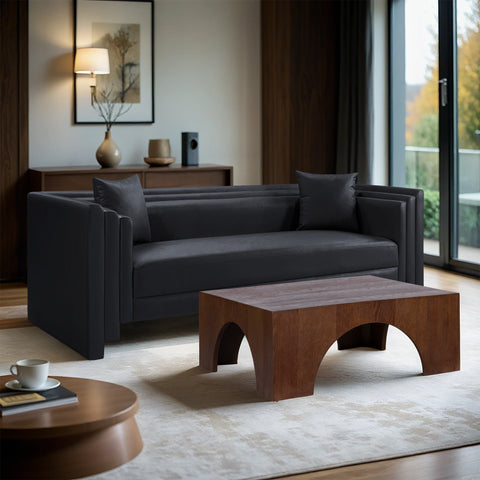 Selene 88.5" Black Vegan Leather Upholstered Sofa, 1 Piece
