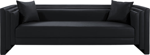 Selene 88.5" Black Vegan Leather Upholstered Sofa, 1 Piece