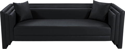 Selene 88.5" Black Vegan Leather Upholstered Sofa, 1 Piece