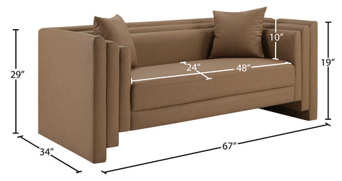 Selene 67" Brown Vegan Leather Upholstered Loveseat, 1 Piece