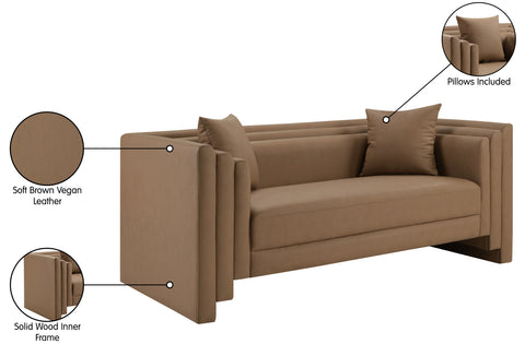 Selene 67" Brown Vegan Leather Upholstered Loveseat, 1 Piece