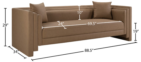 Selene 88.5" Brown Vegan Leather Upholstered Sofa, 1 Piece