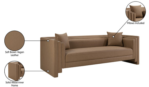 Selene 88.5" Brown Vegan Leather Upholstered Sofa, 1 Piece