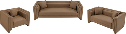 Selene 88.5" Brown Vegan Leather Upholstered Sofa, 1 Piece