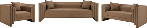 Selene 88.5" Brown Vegan Leather Upholstered Sofa, 1 Piece