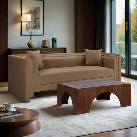 Selene 88.5" Brown Vegan Leather Upholstered Sofa, 1 Piece