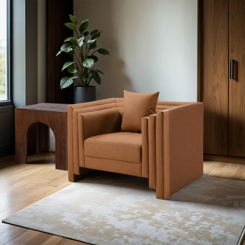 Selene Cognac Vegan Leather Upholstered Chair, 1 Piece