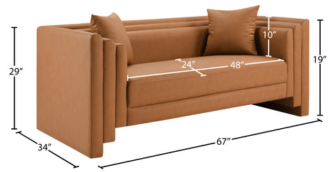 Selene 67" Cognac Vegan Leather Upholstered Loveseat, 1 Piece