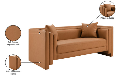 Selene 67" Cognac Vegan Leather Upholstered Loveseat, 1 Piece