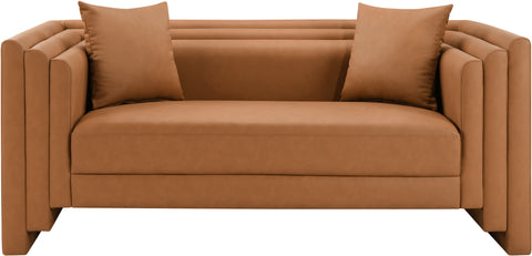 Selene 67" Cognac Vegan Leather Upholstered Loveseat, 1 Piece