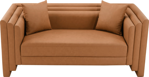 Selene 67" Cognac Vegan Leather Upholstered Loveseat, 1 Piece