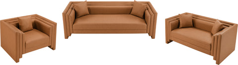 Selene 88.5" Cognac Vegan Leather Upholstered Sofa, 1 Piece