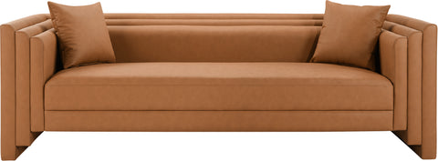Selene 88.5" Cognac Vegan Leather Upholstered Sofa, 1 Piece