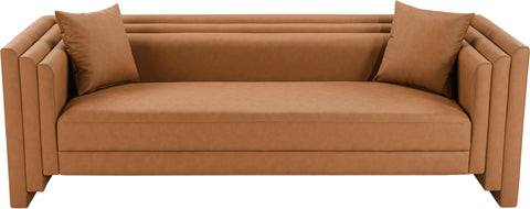 Selene 88.5" Cognac Vegan Leather Upholstered Sofa, 1 Piece