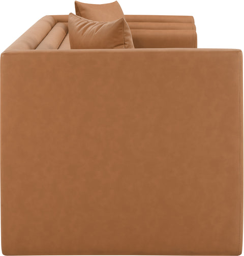 Selene 88.5" Cognac Vegan Leather Upholstered Sofa, 1 Piece