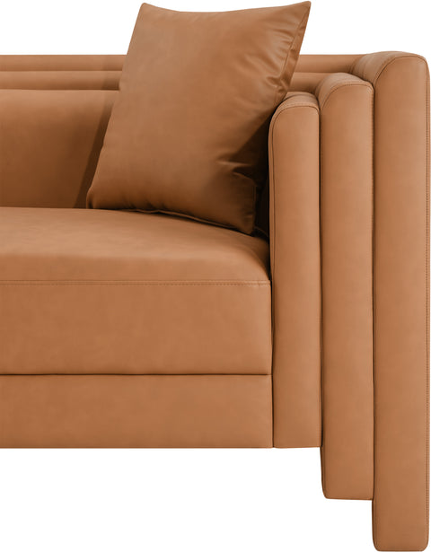 Selene 88.5" Cognac Vegan Leather Upholstered Sofa, 1 Piece