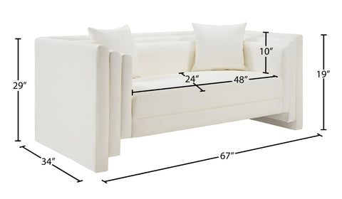 Selene 67" Cream Vegan Leather Upholstered Loveseat, 1 Piece