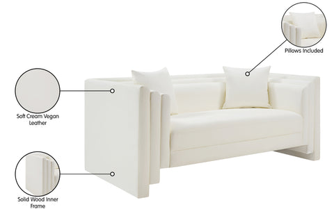 Selene 67" Cream Vegan Leather Upholstered Loveseat, 1 Piece