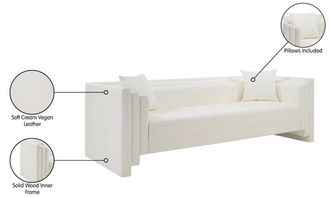 Selene 88.5" Cream Vegan Leather Upholstered Sofa, 1 Piece