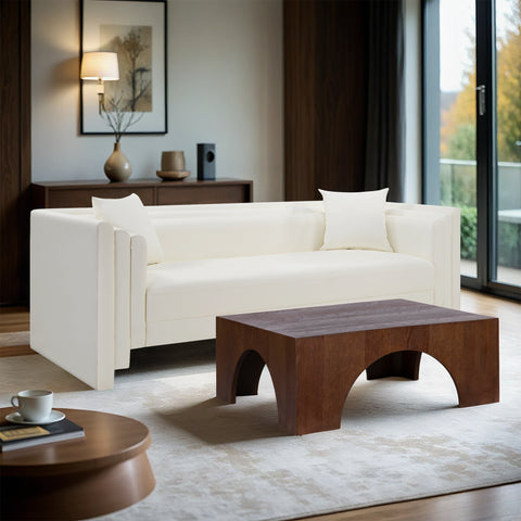 Selene 88.5" Cream Vegan Leather Upholstered Sofa, 1 Piece
