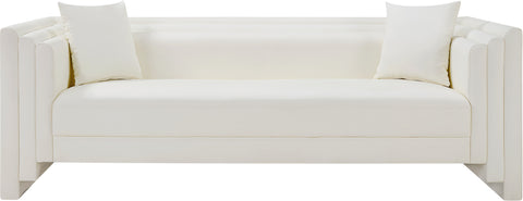 Selene 88.5" Cream Vegan Leather Upholstered Sofa, 1 Piece