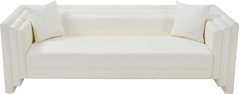 Selene 88.5" Cream Vegan Leather Upholstered Sofa, 1 Piece