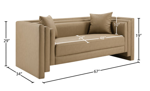 Selene 67" Tan Vegan Leather Upholstered Loveseat, 1 Piece