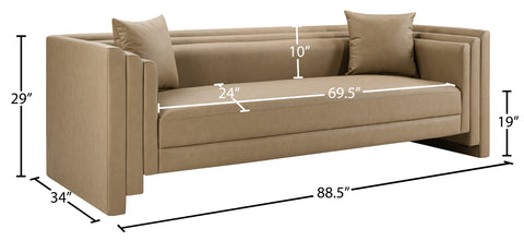 Selene 88.5" Tan Vegan Leather Upholstered Sofa, 1 Piece