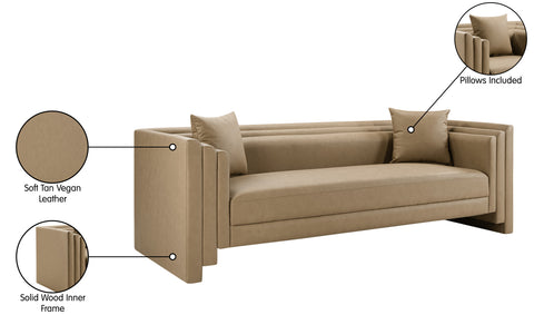 Selene 88.5" Tan Vegan Leather Upholstered Sofa, 1 Piece