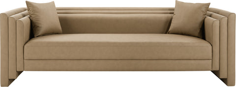 Selene 88.5" Tan Vegan Leather Upholstered Sofa, 1 Piece