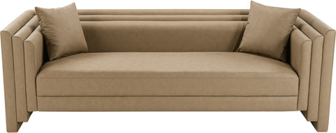 Selene 88.5" Tan Vegan Leather Upholstered Sofa, 1 Piece