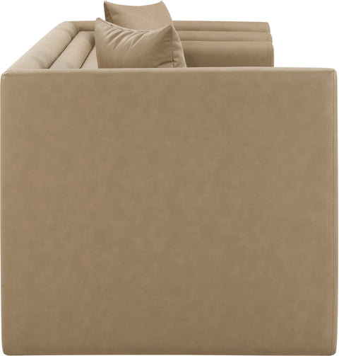 Selene 88.5" Tan Vegan Leather Upholstered Sofa, 1 Piece