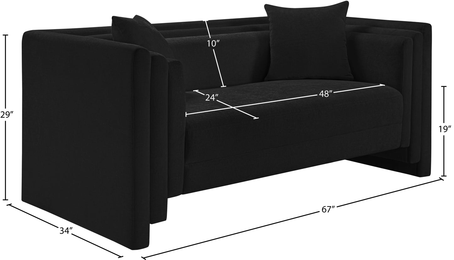 anzio black chenille fabric loveseat