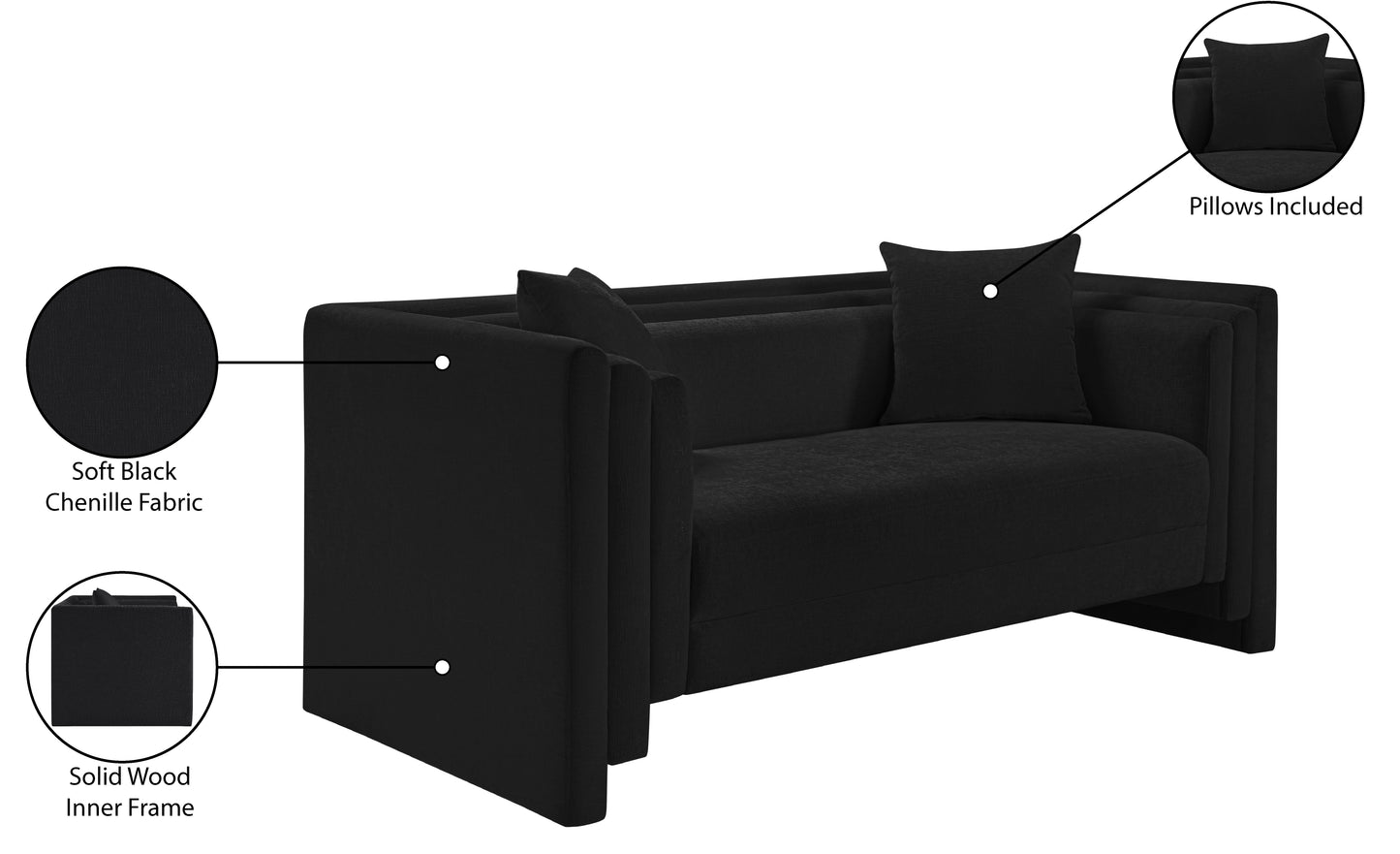 anzio black chenille fabric loveseat