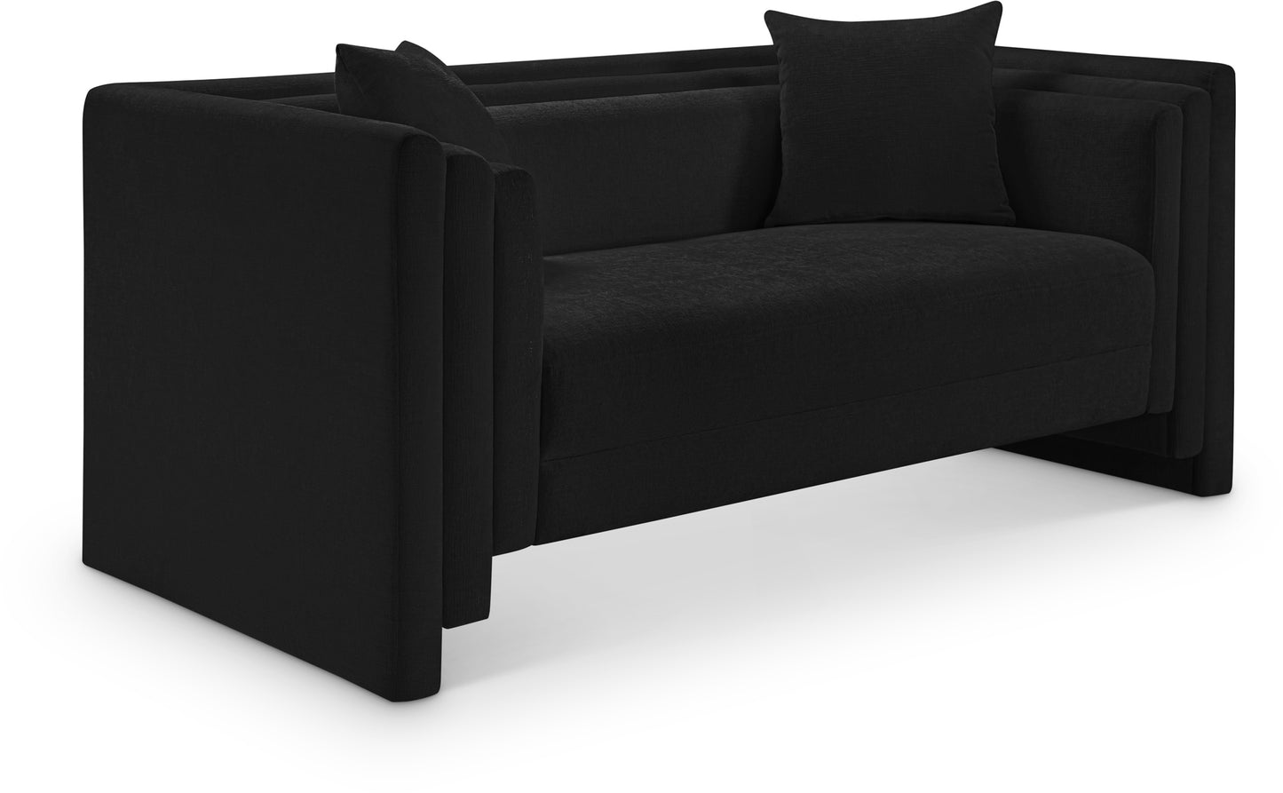 anzio black chenille fabric loveseat