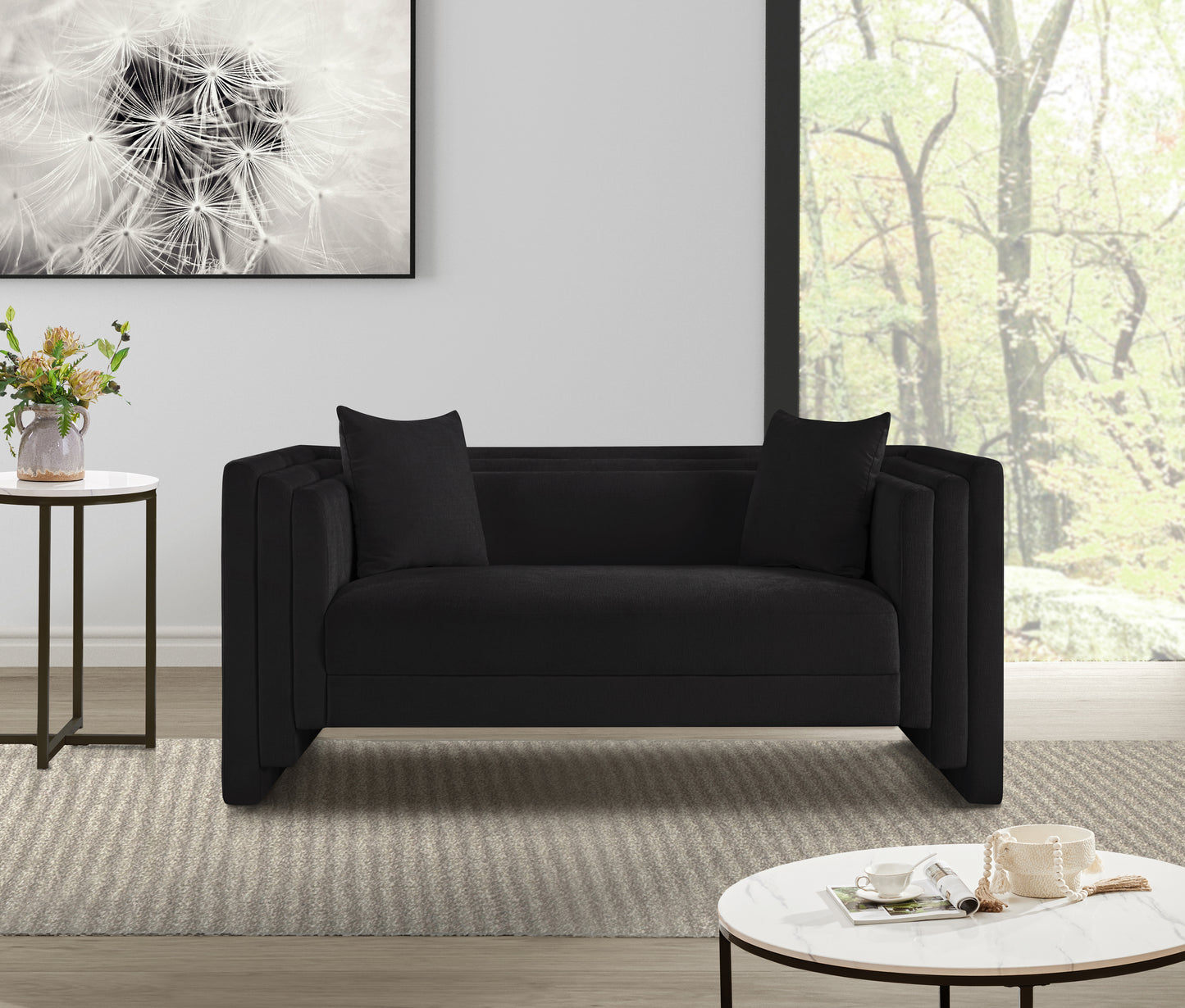 anzio black chenille fabric loveseat