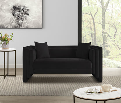 Anzio Black Chenille Fabric Loveseat