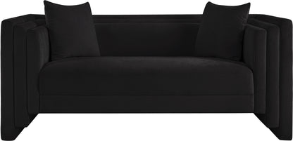 Anzio Black Chenille Fabric Loveseat