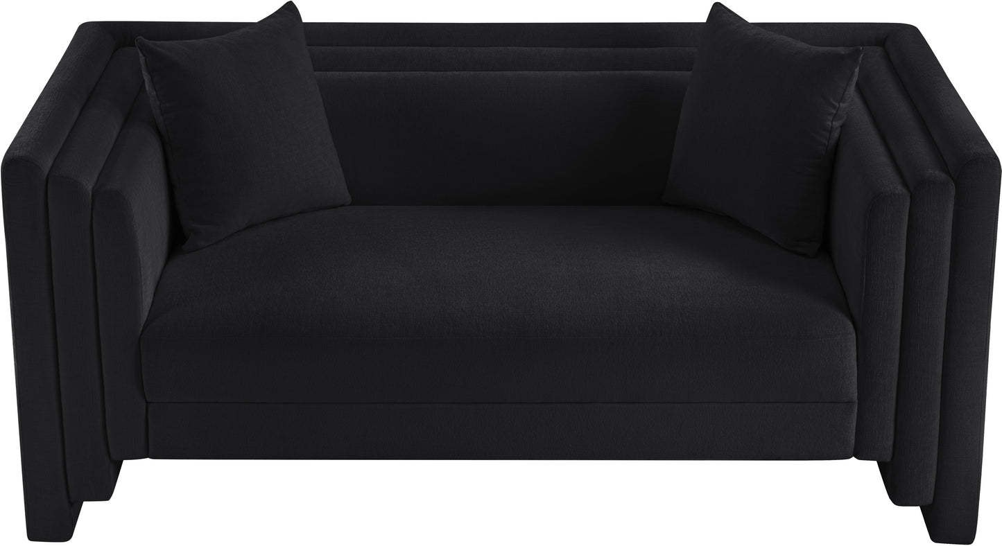 anzio black chenille fabric loveseat