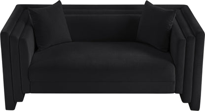 Anzio Black Chenille Fabric Loveseat