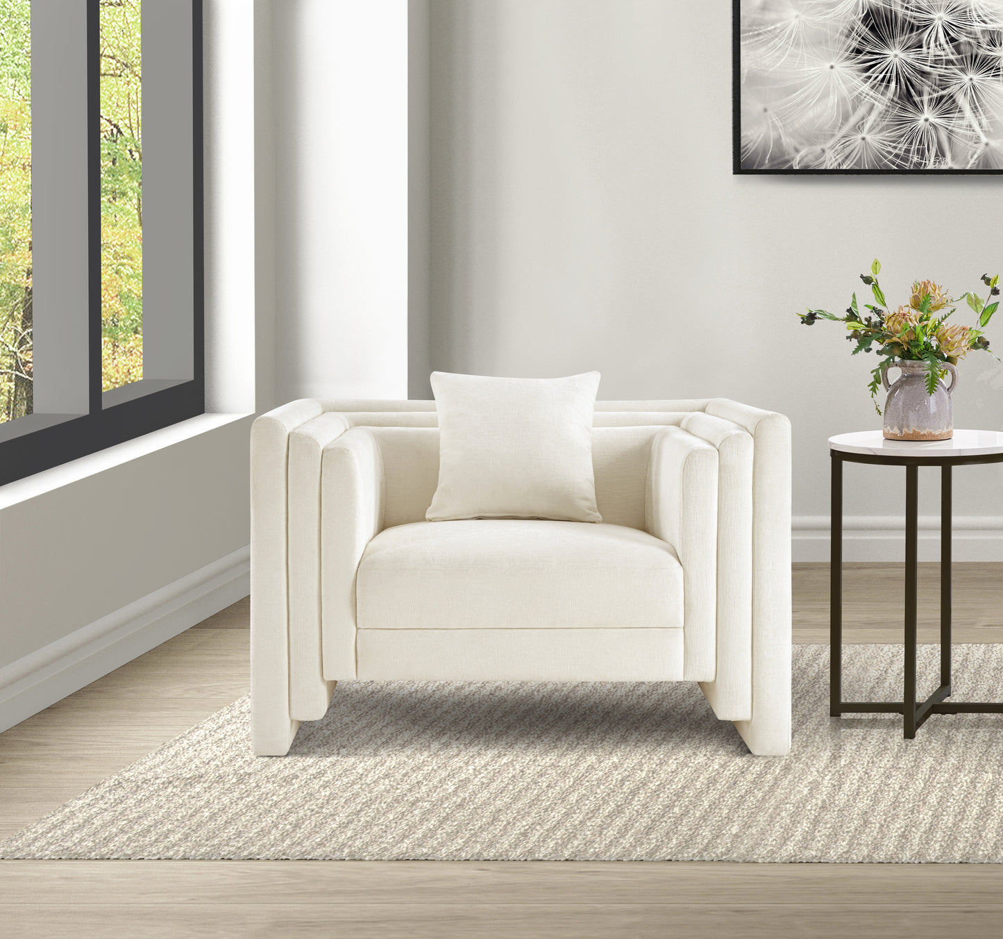 anzio cream chenille fabric chair