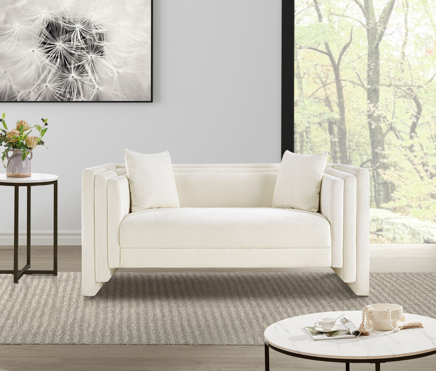 anzio cream chenille fabric loveseat