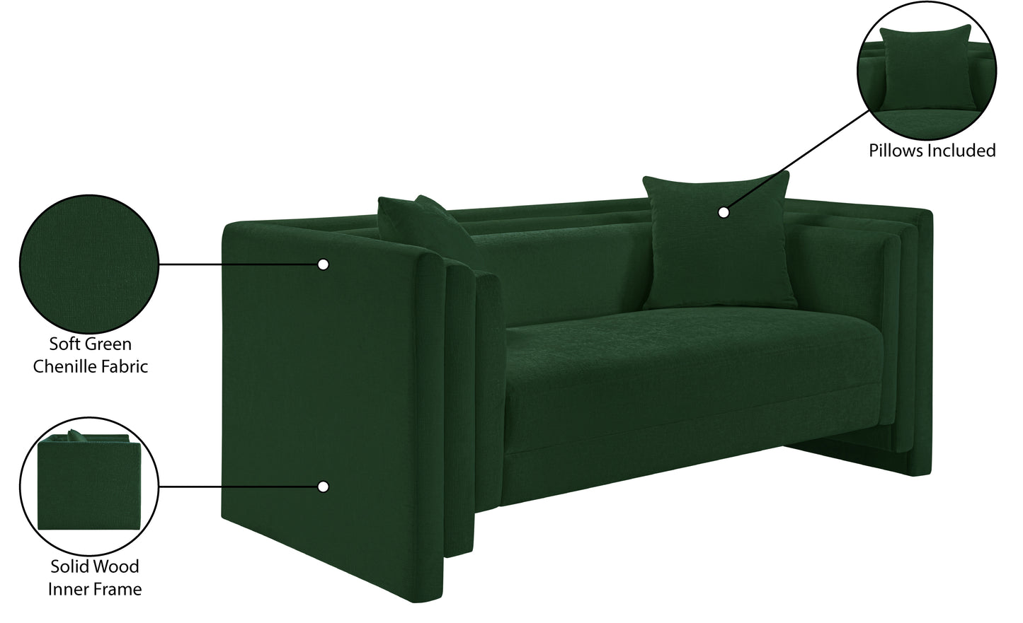 anzio green chenille fabric loveseat