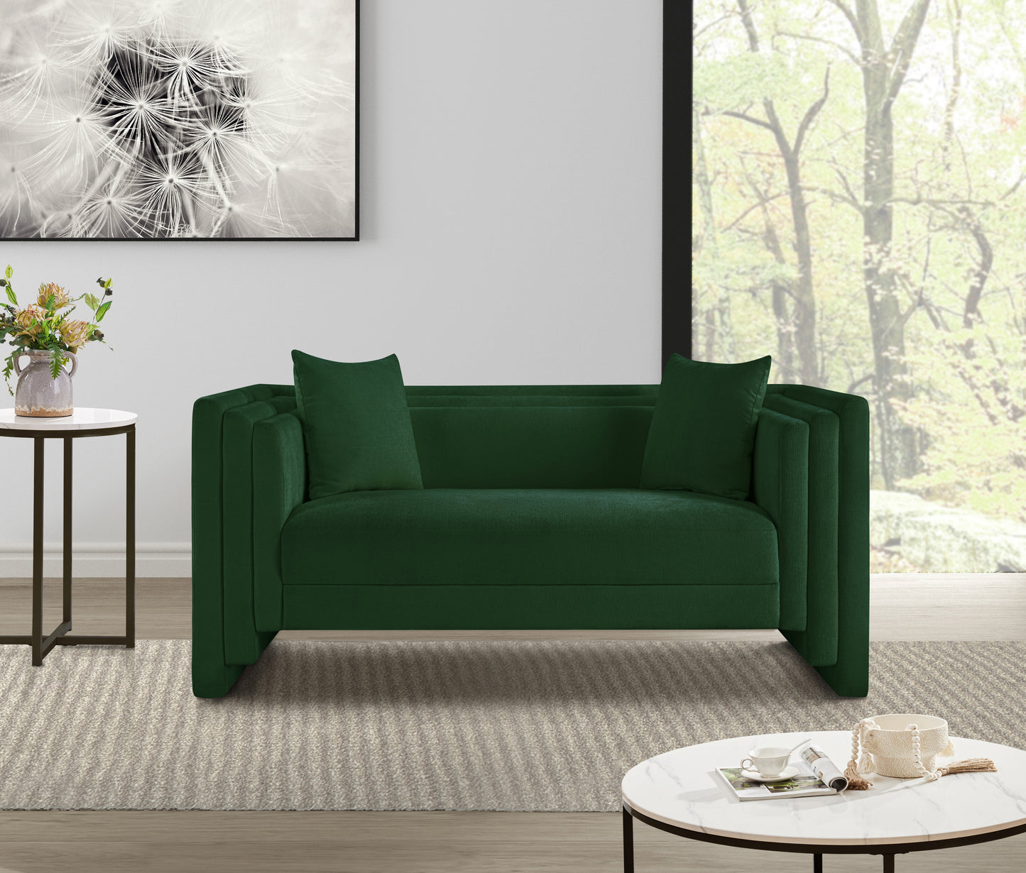 anzio green chenille fabric loveseat