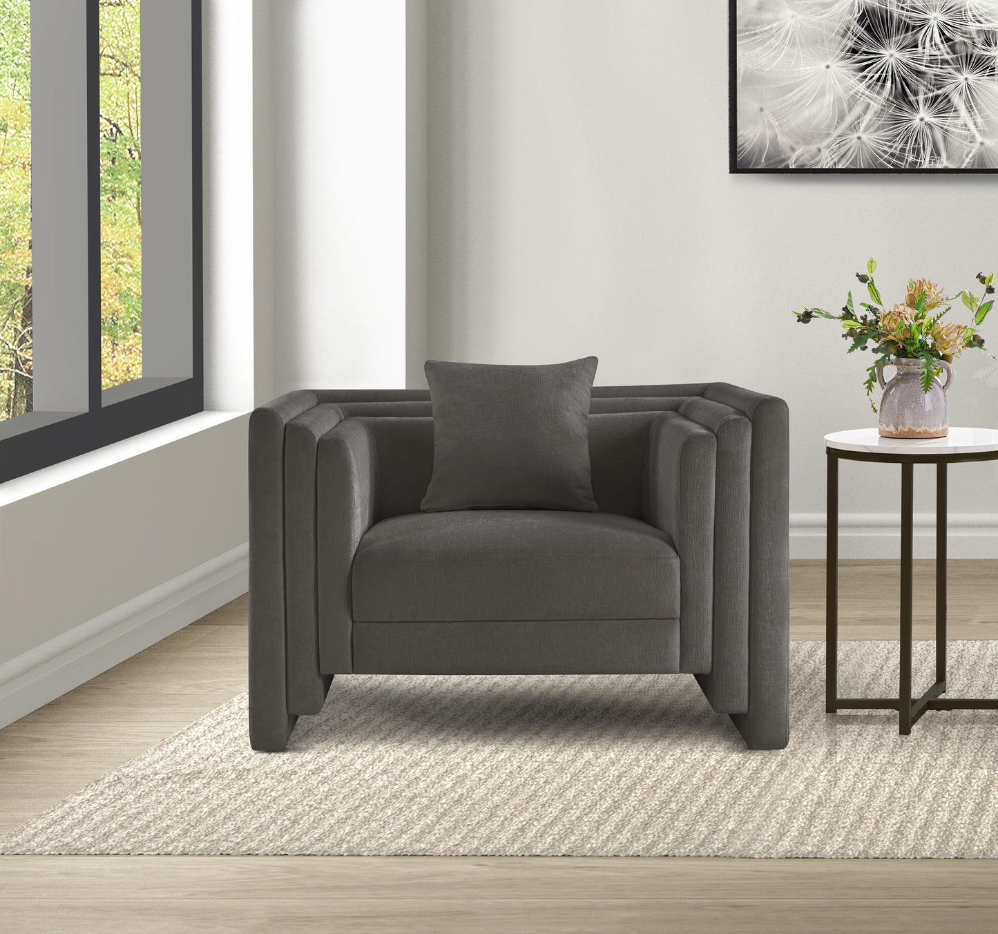 anzio grey chenille fabric chair