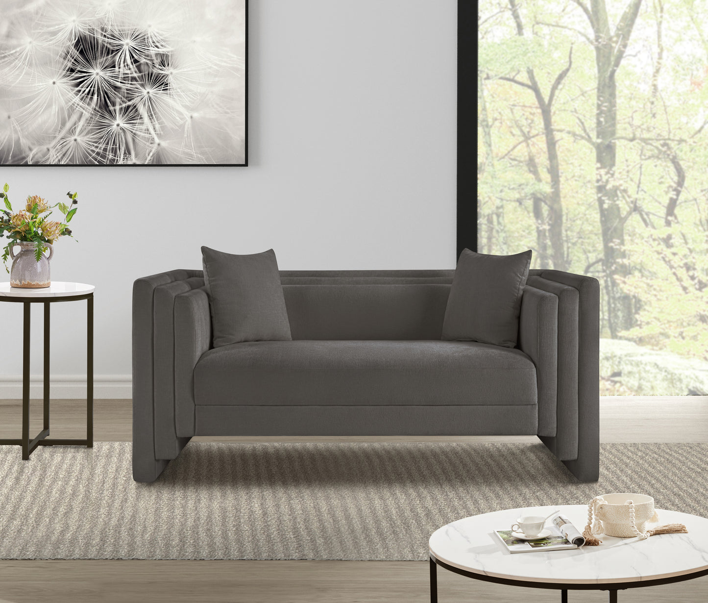 anzio grey chenille fabric loveseat